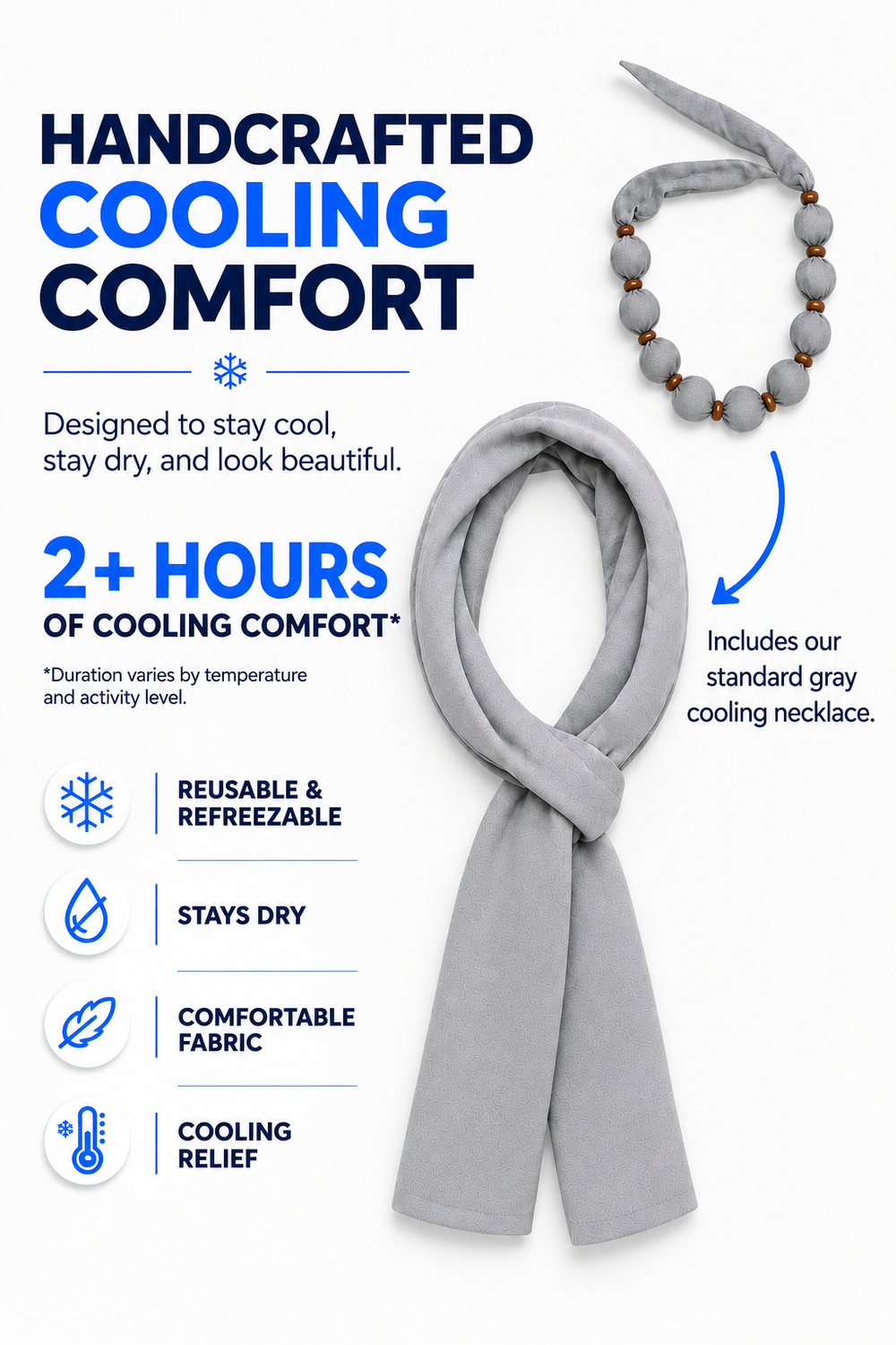 Nano-Ice Neck Cooler + Scarf | 2+ Hours of Cooling Relief | Grey