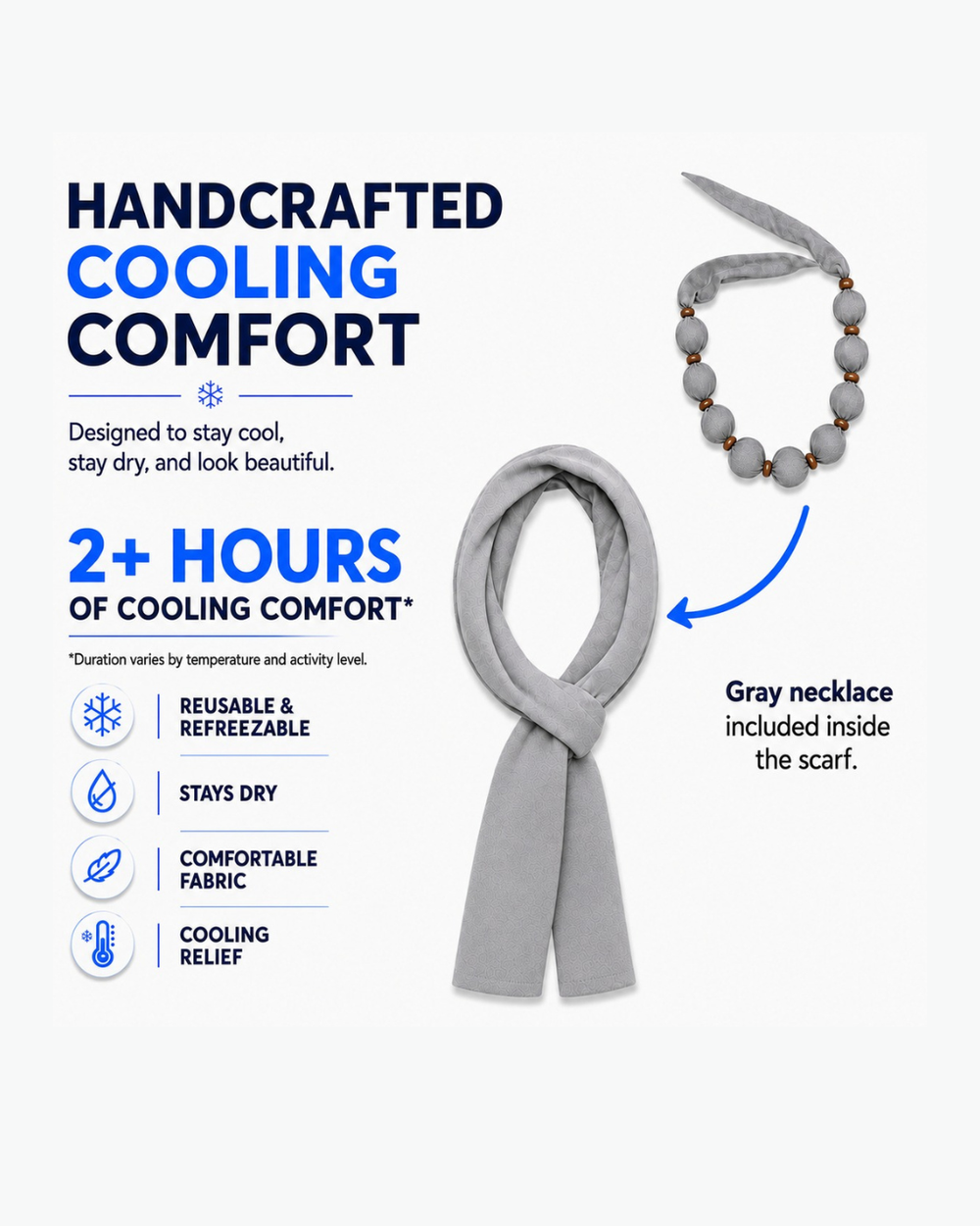 Nano-Ice Neck Cooler + Scarf | 2+ Hours of Cooling Relief | Grey